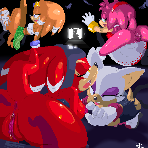 1boy 4girls amy_rose ass bioware breast breasts female furry instantsonic lowres male miles_"tails"_prower multiple_girls multiple_tails pussy rouge_the_bat sega seikoseeley shade shade_the_echidna sonic sonic_chronicles sonic_team sonic_the_hedgehog tail tikal_the_echidna uncensored vaginal