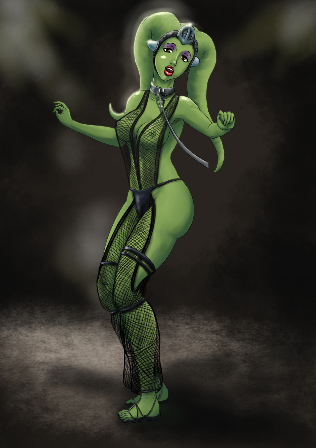 1girl breasts clothed collar female female_only green_skin oola return_of_the_jedi see-through solo star_wars twi'lek