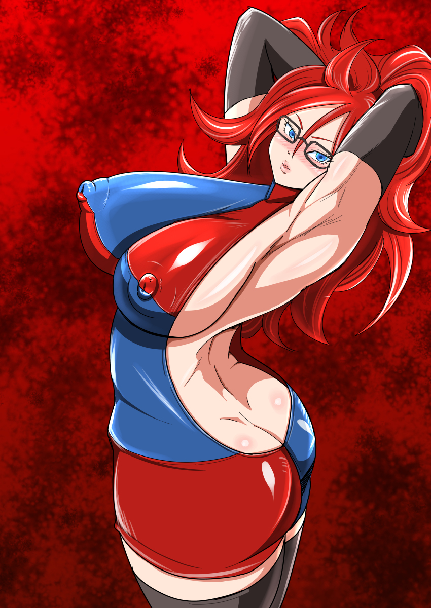 android_21 artist_request blue_eyes clothed dragon_ball dragon_ball_fighterz ginger long_hair red_hair redhead