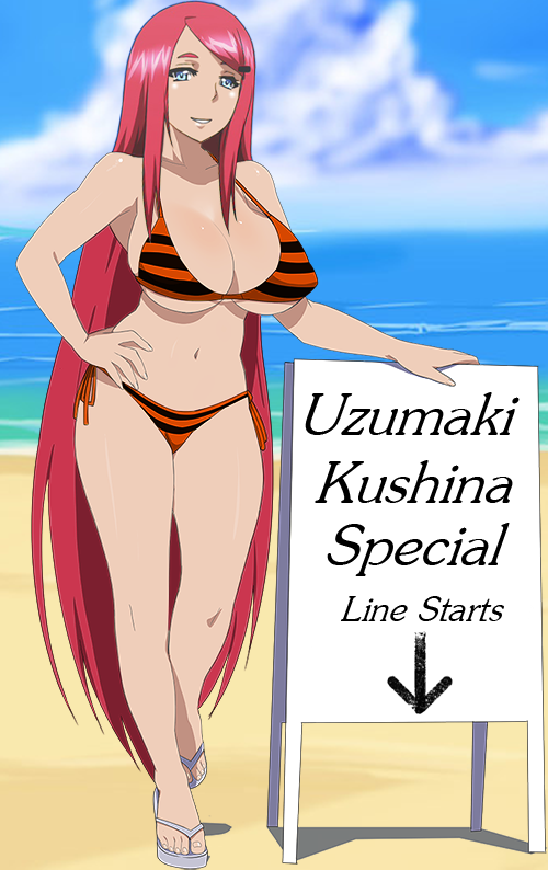 1girl beach bikini breasts cyberunique female female_only kushina_uzumaki naruto prostitution swimsuit text uzumaki_kushina
