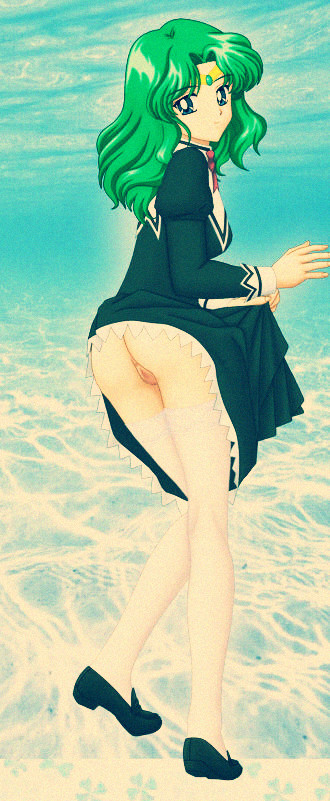 ass bishoujo_senshi_sailor_moon clothed kaiou_michiru looking_back michiru_kaioh no_panties pussy sailor_neptune school_uniform skirt skirt_lift stockings
