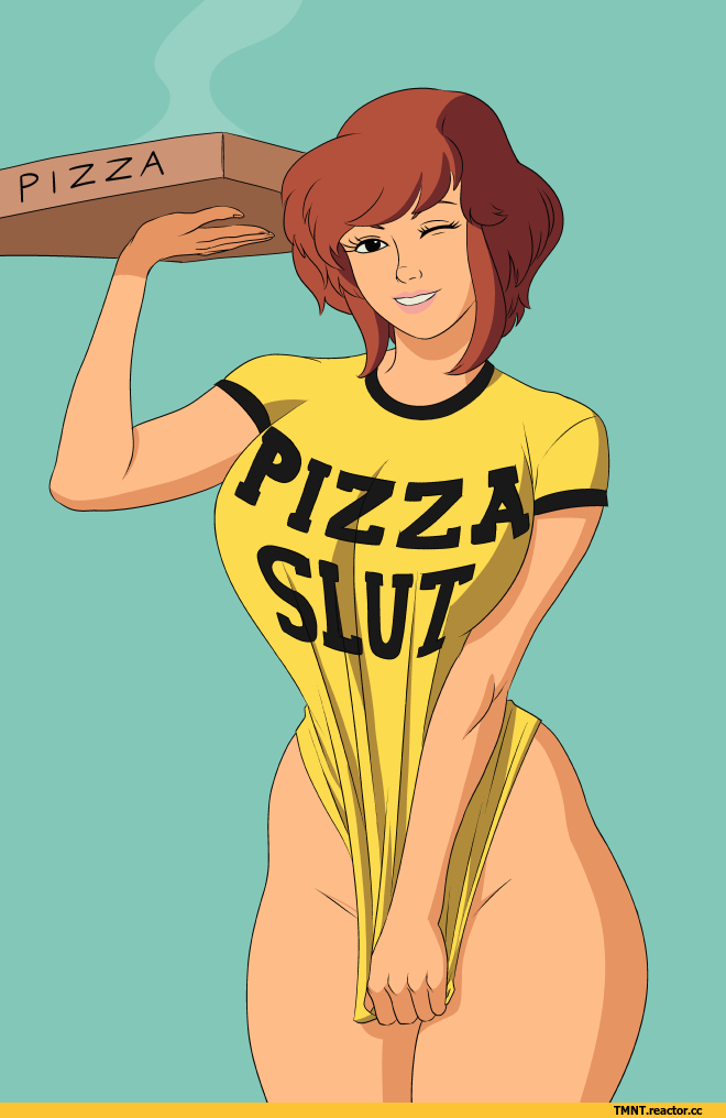alluring april_o'neil bottomless looking_at_viewer naked_from_the_waist_down pizza pizza_box quewisores teenage_mutant_ninja_turtles