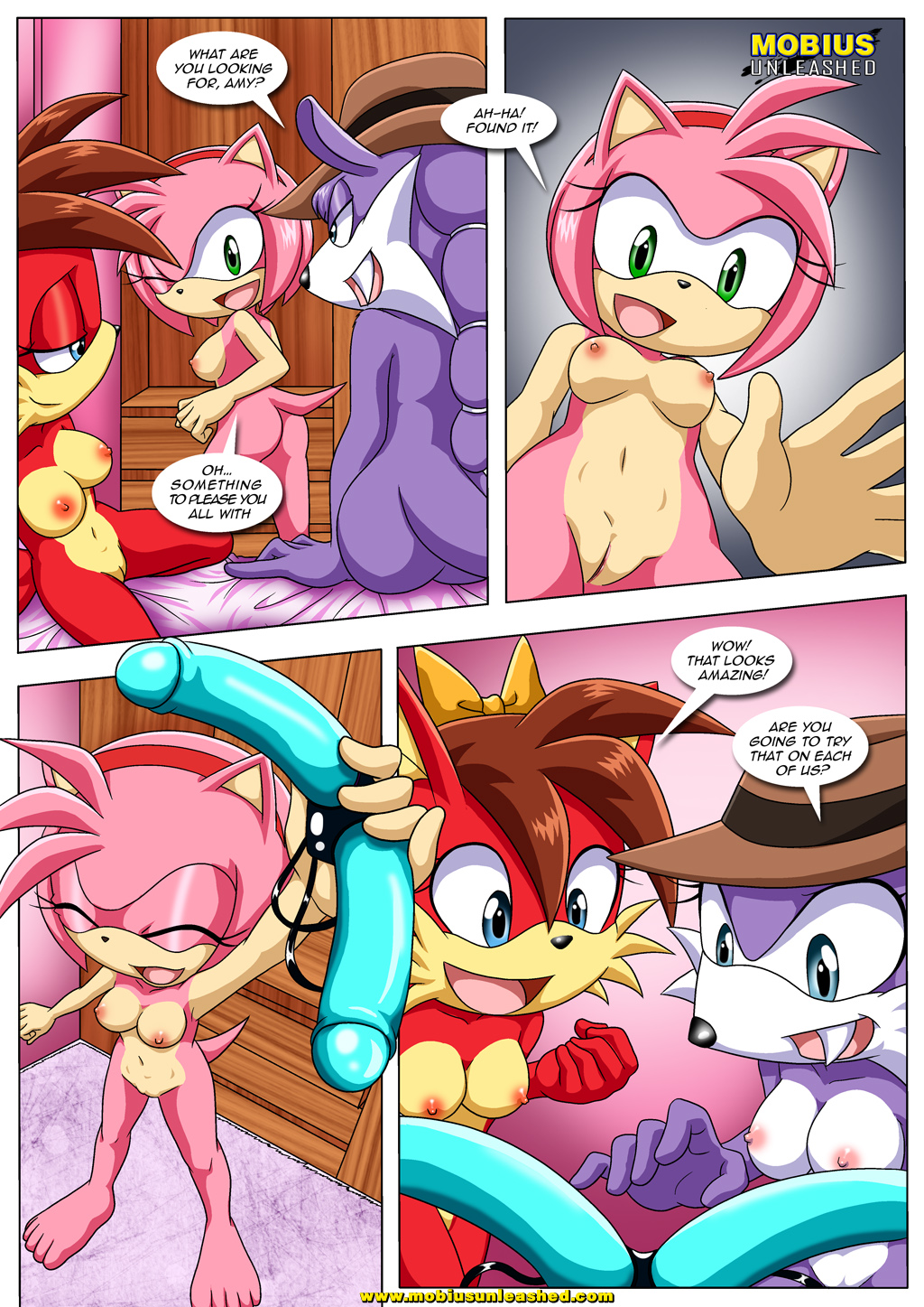 amy's_secret amy_rose archie_comics bbmbbf comic fiona_fox mobius_unleashed multiple_girls nic_the_weasel nicolette_the_weasel palcomix sega sex_toy sonic_(series) sonic_the_hedgehog_(series) threesome