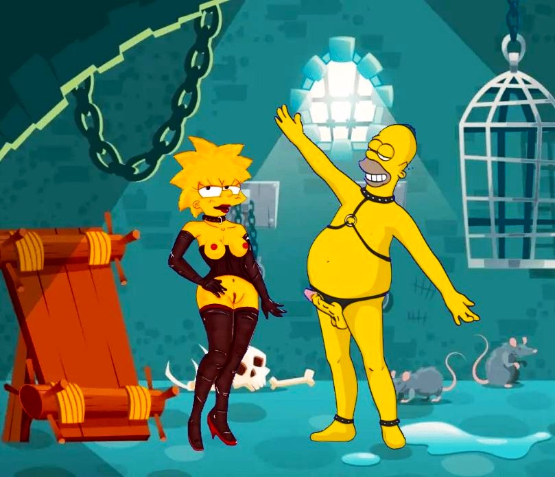 bondage_outfit breasts erect_nipples erect_penis homer_simpson lisa_simpson shaved_pussy stockings the_simpsons thighs yellow_skin