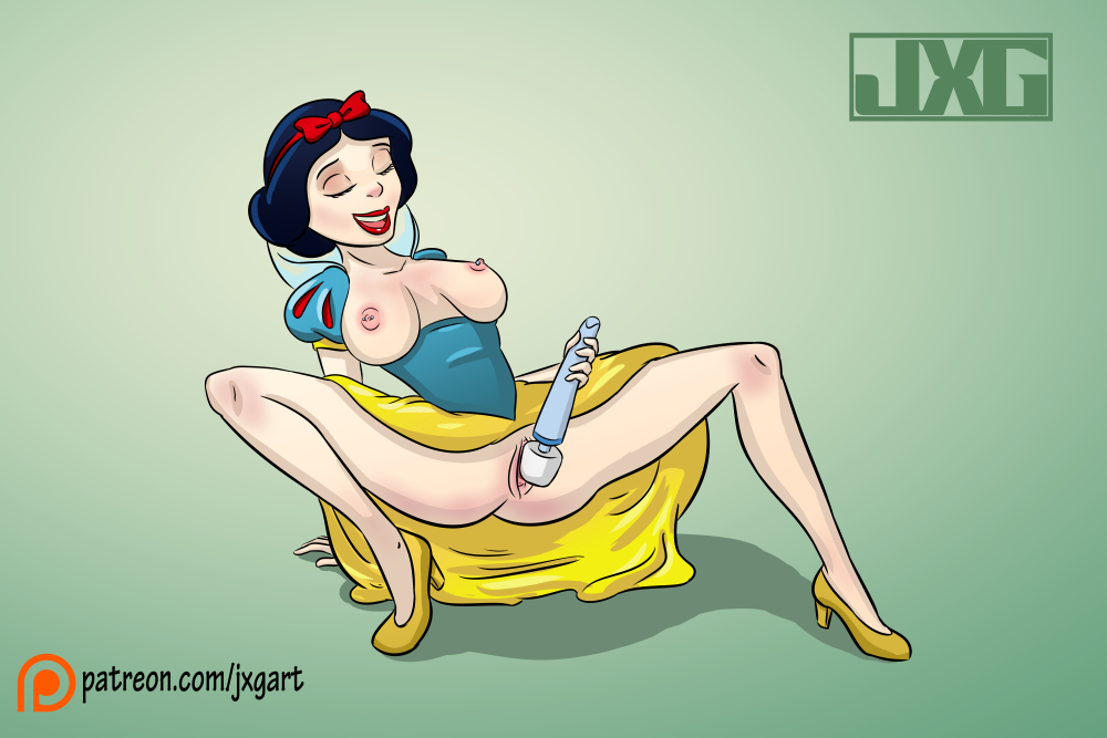 black_hair breasts closed_eyes clothed disney dress dress_lift exposed_breasts hitachi_magic_wand no_bra no_panties princess_snow_white pussy snow_white_and_the_seven_dwarfs spread_legs vibrator