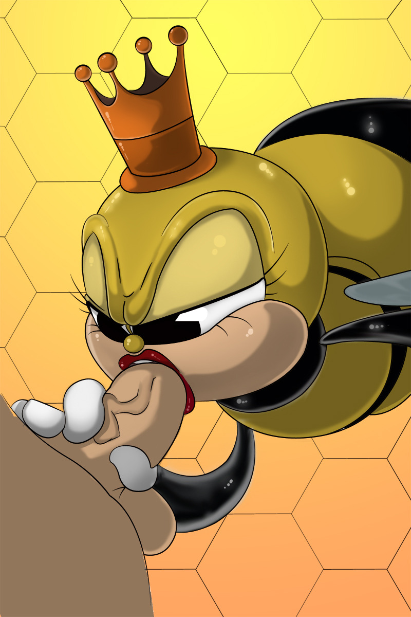 2017 anonymous bee crown cuphead_(game) fellatio oral red_lipstick rumor_honeybottoms sucking
