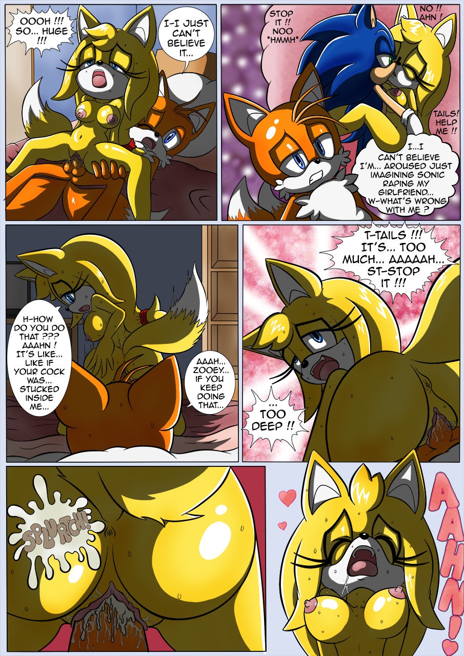 1girl anthro anus big_breasts breasts comic cuckold cum english_text forced furry male male/female miles_"tails"_prower penis pussy raianonzika raianonzika_(artist) rape sega sonic_the_hedgehog testicles text zooey_the_fox