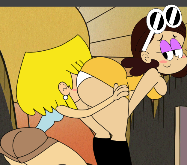 2girls ass big_ass big_breasts breasts butt_sniffing embarrassing gif lori_loud pussylicking pyramid_(artist) the_loud_house thicc_qt yuri