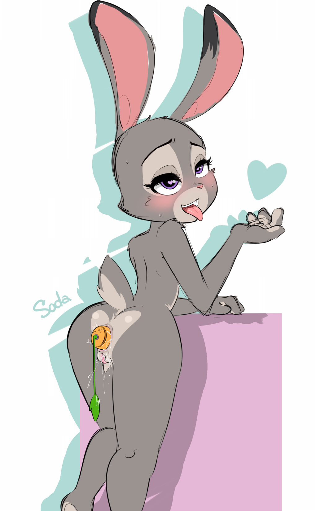 &lt;3 &lt;3_eyes 1girl 1girl 2016 ahegao alternate_version_available anal anal_penetration anthro anus ass blush carrot_dildo chronicsoda disney fur furry grey_fur judy_hopps lagomorph looking_at_viewer looking_back looking_pleasured mammal nude open_mouth penetration pink_nose purple_eyes pussy pussy_juice rabbit rear_view sex_toy simple_background tongue tongue_out vibrator white_background zootopia