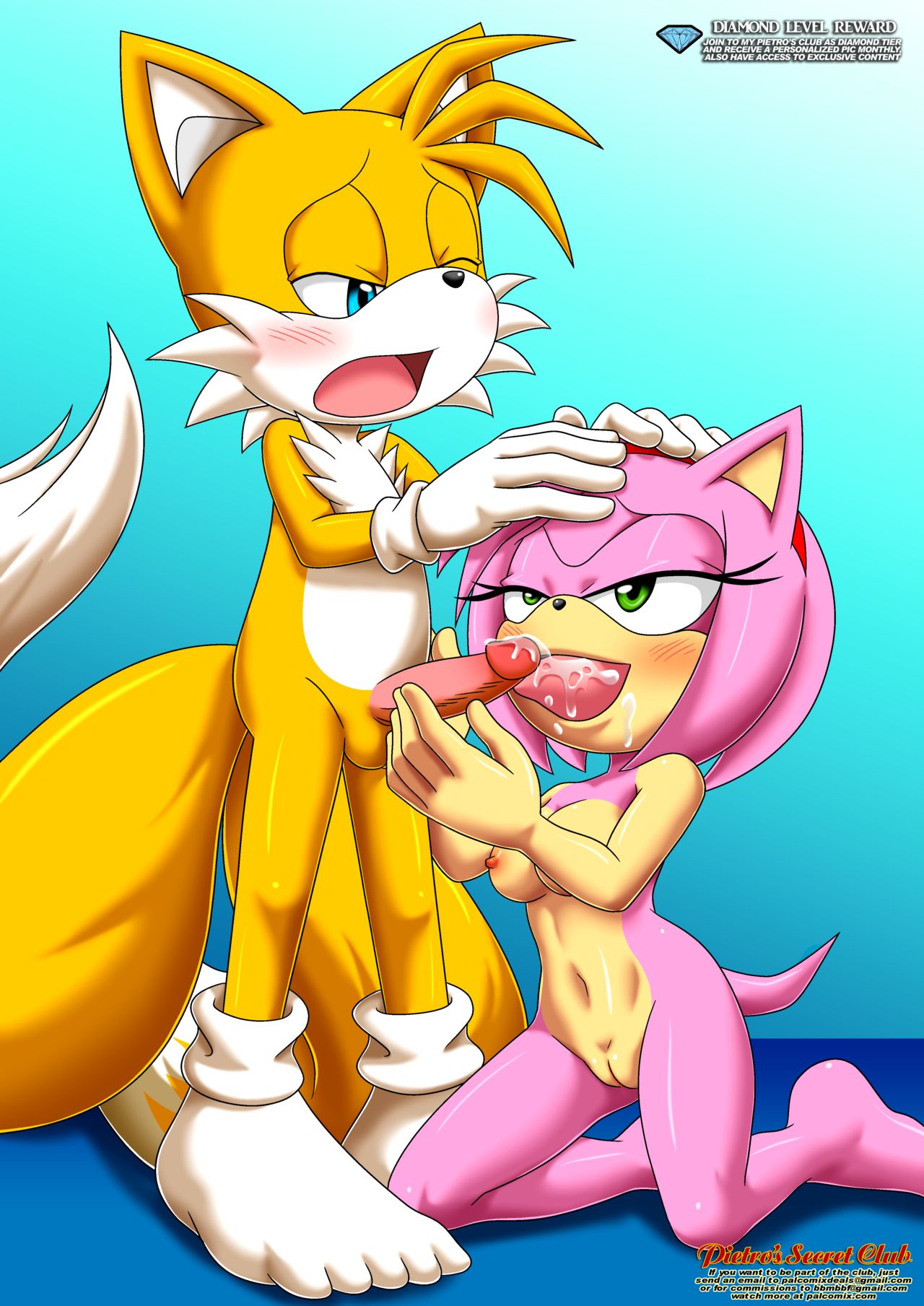 1girl 2017 amy_rose bbmbbf fellatio licking_penis miles_"tails"_prower mobius_unleashed nude oral palcomix penis_lick pietro's_secret_club sega sonic_(series) sonic_team sonic_the_hedgehog_(series)
