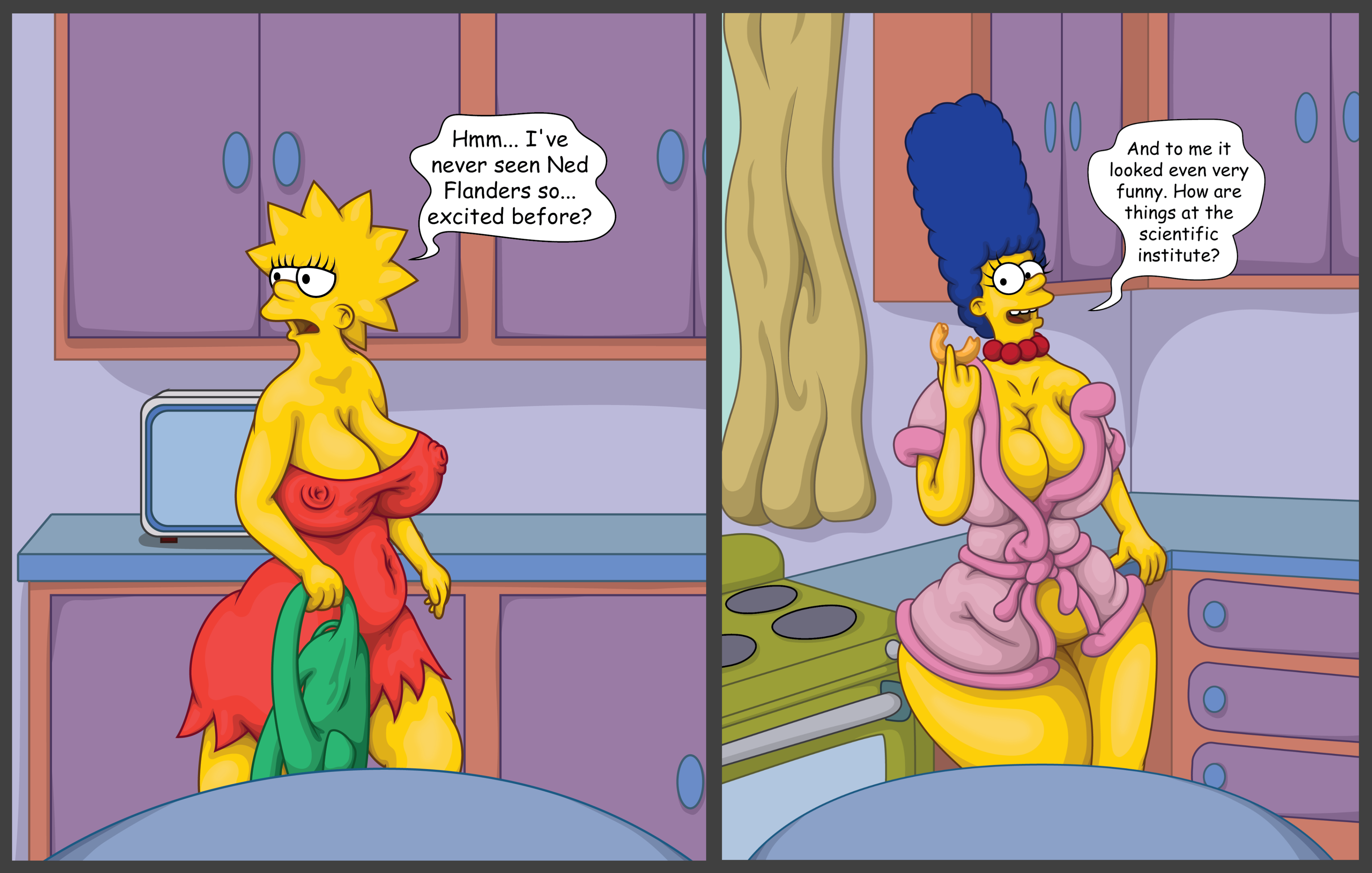 Xbooru - 2girls big breasts bynshy chubby lisa simpson marge simpson milf  mother and daughter the simpsons | 851100