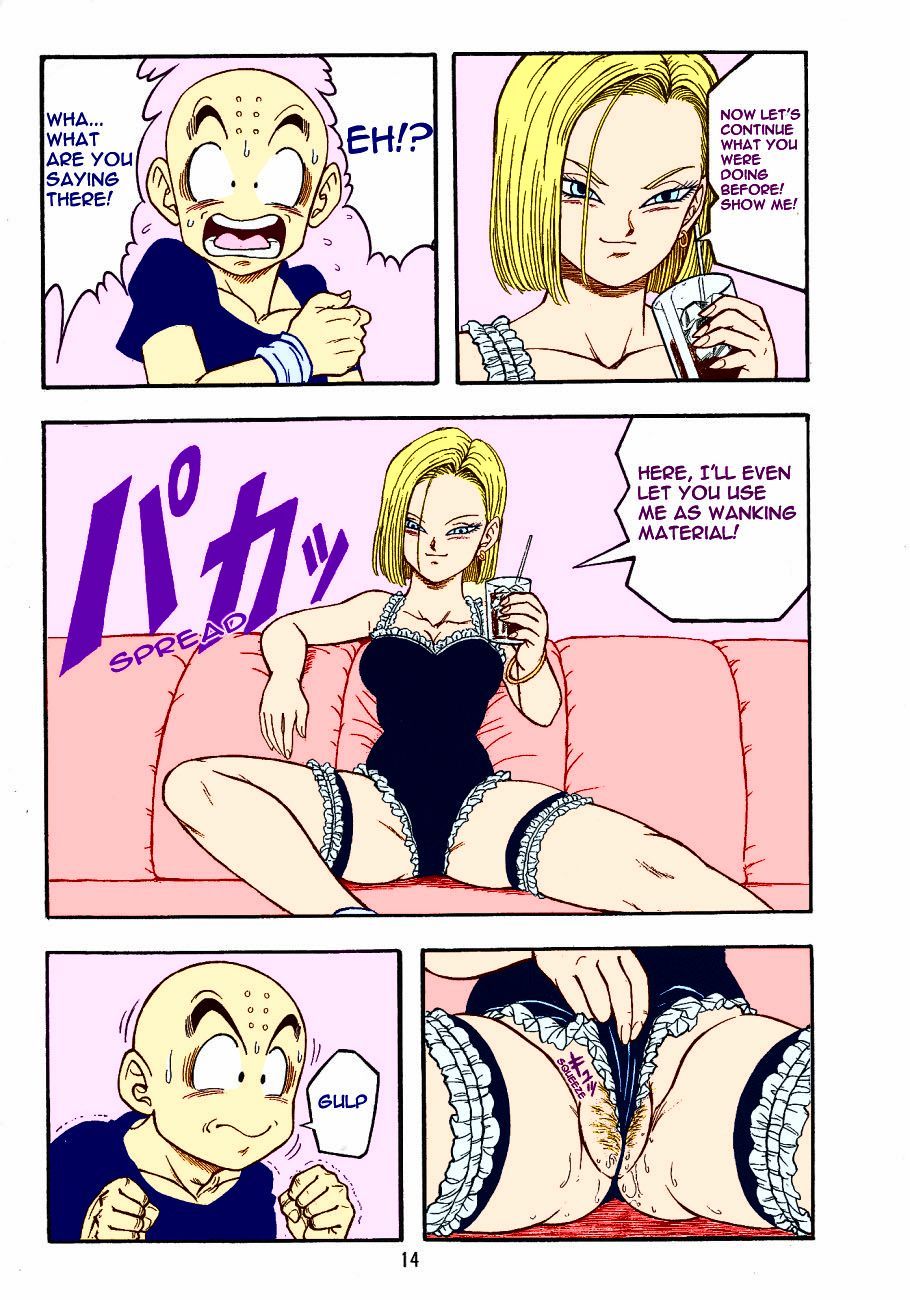 android_18 ass breasts censored_penis comic dragon_ball dragon_ball_z full_color krillin leotard masturbation nipples pussy shoes spread_pussy sweating