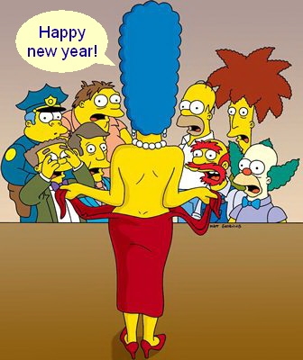 1girl 8boys barney_gumble chief_wiggum female flash flashing groundskeeper_willie group happy_new_year homer_simpson krusty_the_clown male marge_simpson seymour_skinner shocked sideshow_bob surprised text the_simpsons waylon_smithers yellow_skin