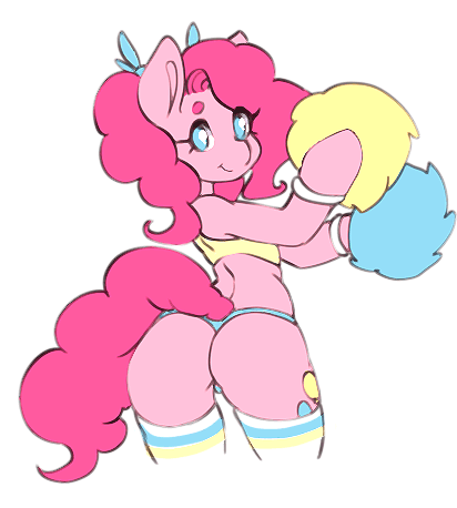 1girl 1girl 2017 ass cheerleader clothed clothing cutie_mark dancing equine friendship_is_magic gif hair legwear looking_at_viewer looking_back mammal my_little_pony partially_clothed pink_hair pink_skin pinkie_pie_(mlp) pom_poms shaking_butt simple_background smile socks stockings tolsticot white_background