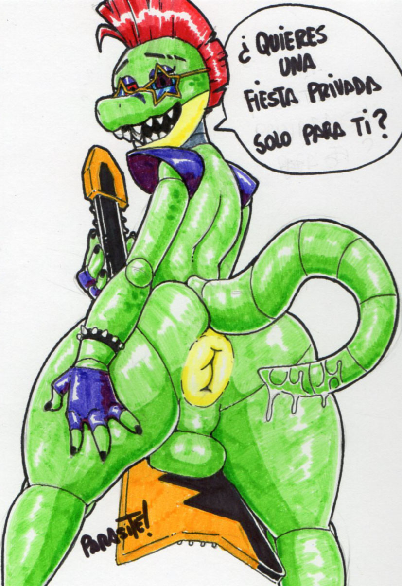 1boy 2020 4_fingers alligator alligatorid animatronic anthro anus ass ass_focus balls big_ass big_balls bodypaint bracelet crocodile crocodilian eyebrows five_nights_at_freddy's five_nights_at_freddy's:_security_breach gay genitals glasses grabbing_own_ass green_balls green_body green_butt green_face green_nose green_tail guitar half-closed_eyes handwear hi_res looking_at_viewer looking_back male male_only manly mohawk_(hairstyle) montgomery_gator_(fnaf) mostly_nude open_mouth parasitedeath pecs purple_eyeslids red_eyes red_hair reptile robot scalie sharp_teeth short_hair showing_ass smile smiling solo solo_male spiked_bracelet spikes star_glasses tail teeth thick_ass thick_tail video_games white_background yaoi