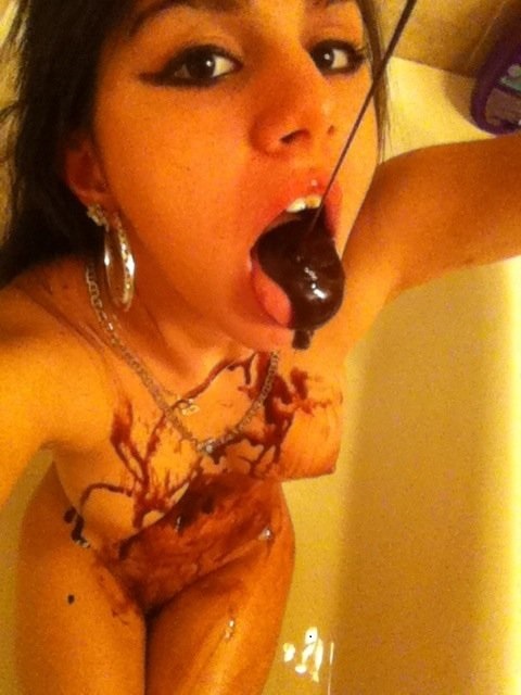 bathroom chocolate dripping looking_at_viewer nude slut