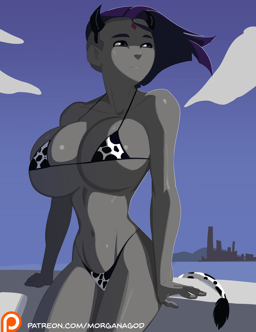 1girl big_breasts bikini breasts dc_comics female_only morganagod raven_(dc) teen_titans voluptuous