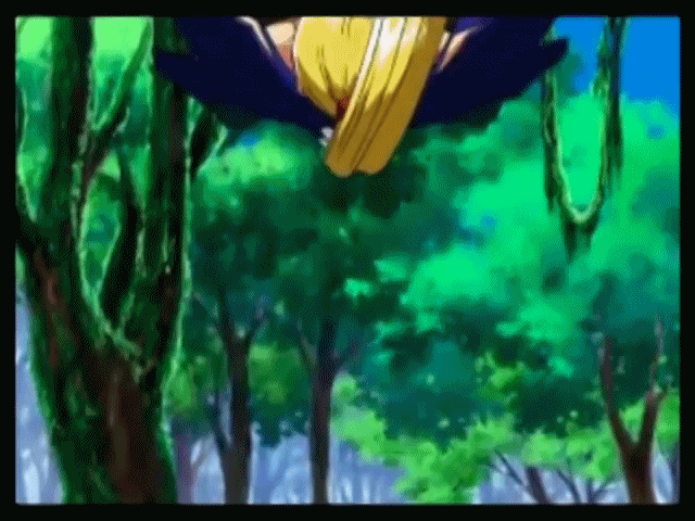 anime bouncing_breasts breasts drop erel_plowse eretzvaju evil_zone gif hands_behind_head outdoors trees upside_down video_game