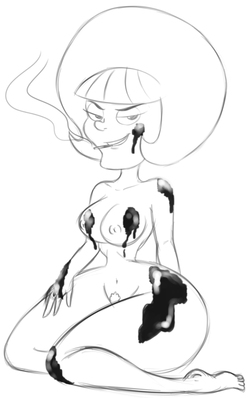 cigarette dexter's_laboratory hips nude oil pubic_hair smile smoking thick_thighs thighs