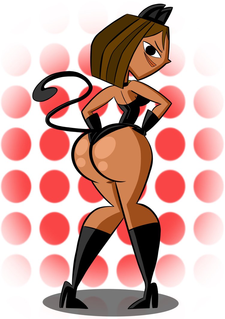 ass big_ass black_eyes breasts brown_hair brown_skin cartoon_network cat_ears cat_tail catsuit codykins123 courtney_(tdi) dark-skinned_female freckles hourglass_figure huge_ass latina short_hair thick_ass thick_legs thick_thighs total_drama_island