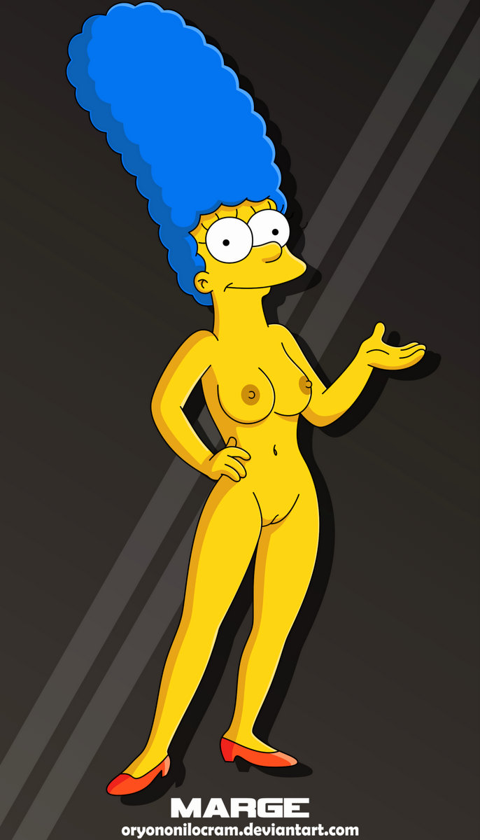 breasts hand_on_hip high_heels marge_simpson nipples nude shaved_pussy smile the_simpsons
