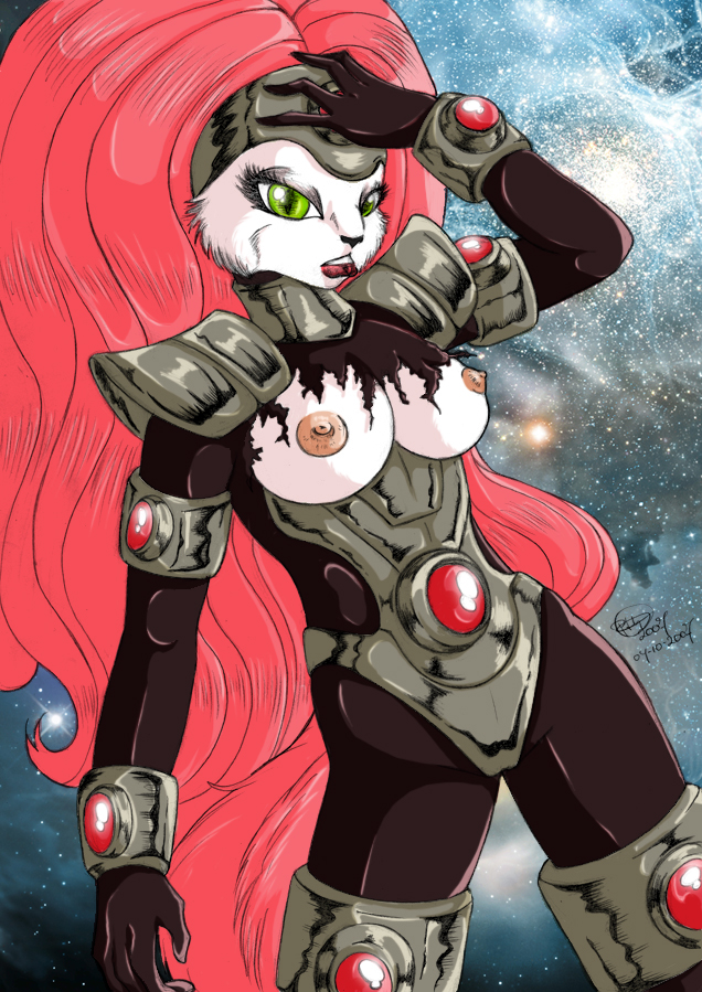 breasts_outside bucky_o'hare_(series) catgirl furry jenny_(bucky_o'hare) long_hair torn_clothes