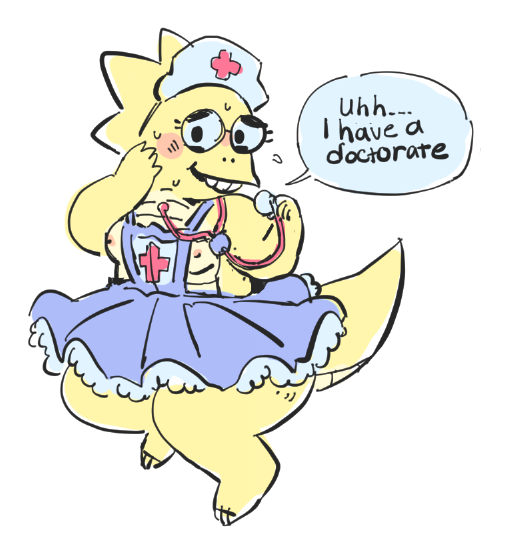 1_girl 1girl 2010s 2015 alphys alphys_(undertale) breasts dress english_text female female_anthro female_only frilled_skirt glasses lizard lizard_girl monster monster_girl nipples non-mammal_breasts non-mammal_nipples nurse_cap nurse_outfit partially_clothed partially_clothed_female partially_nude partially_nude_female reptile reptile_girl scalie solo solo_female squishabdomen stethoscope sweat tail text undertale undertale_(series) white_background yellow_body yellow_skin