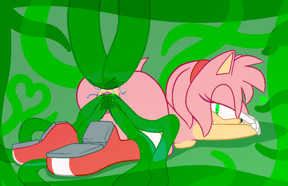&lt;3 1girl all_fours ambiguous_fluids amy_rose anal_penetration ass ass_up boots breasts consentacles double_anal eyelashes gloves green_eyes hairband half-closed_eyes hedgehog looking_pleasured mostly_nude multiple_insertions pattern_background penetration pink_fur pussy_juice quadruple_vaginal quills sega side_boob smile tentacle thanu vaginal_penetration