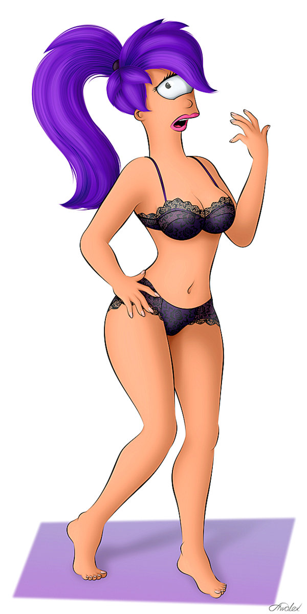 black_lingerie bra cyclops futurama mature mutant panties purple_hair thighs turanga_leela