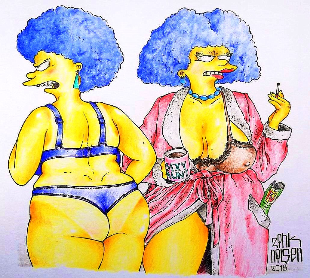 bra huge_ass huge_breasts nipples panties patty_bouvier selma_bouvier the_simpsons