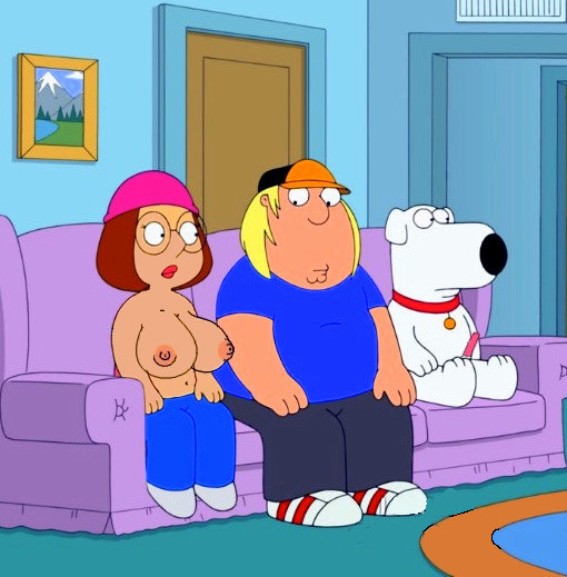 brian_griffin chris_griffin erect_nipples family_guy glasses huge_breasts meg_griffin topless