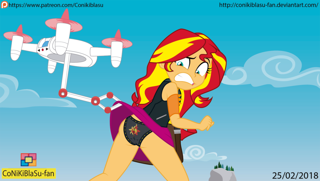 1girl 2018 ass clothed equestria_girls female friendship_is_magic long_hair my_little_pony outdoor outside panties skirt skirt_lift sunset_shimmer two_tone_hair uav