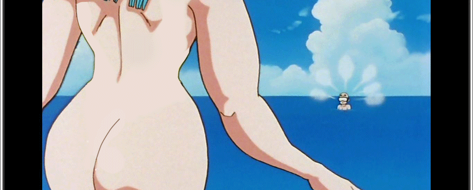 1girl ass ass_cheeks ass_shake dat_ass dragon_ball_z edit female_butt_nudity female_nudity fully_nude_girls_skinny_dipping gif huge_ass maron nude skinny_dipping water