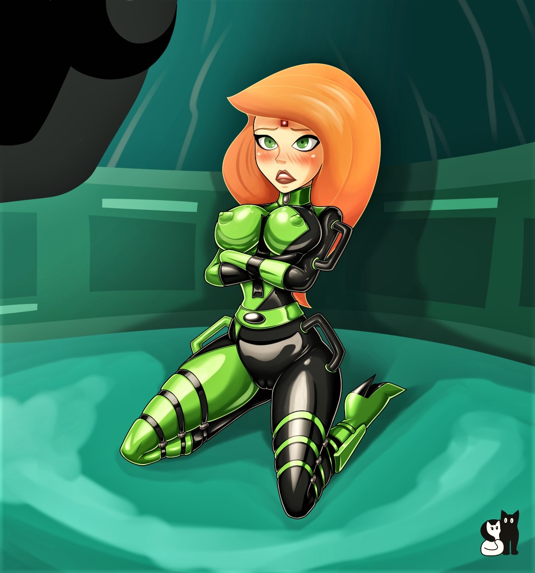 1girl bodysuit breasts cameltoe disney erect_nipples_under_clothes female_only high_heels kim_possible kimberly_ann_possible mind_control rosvo shego_(cosplay) thighs