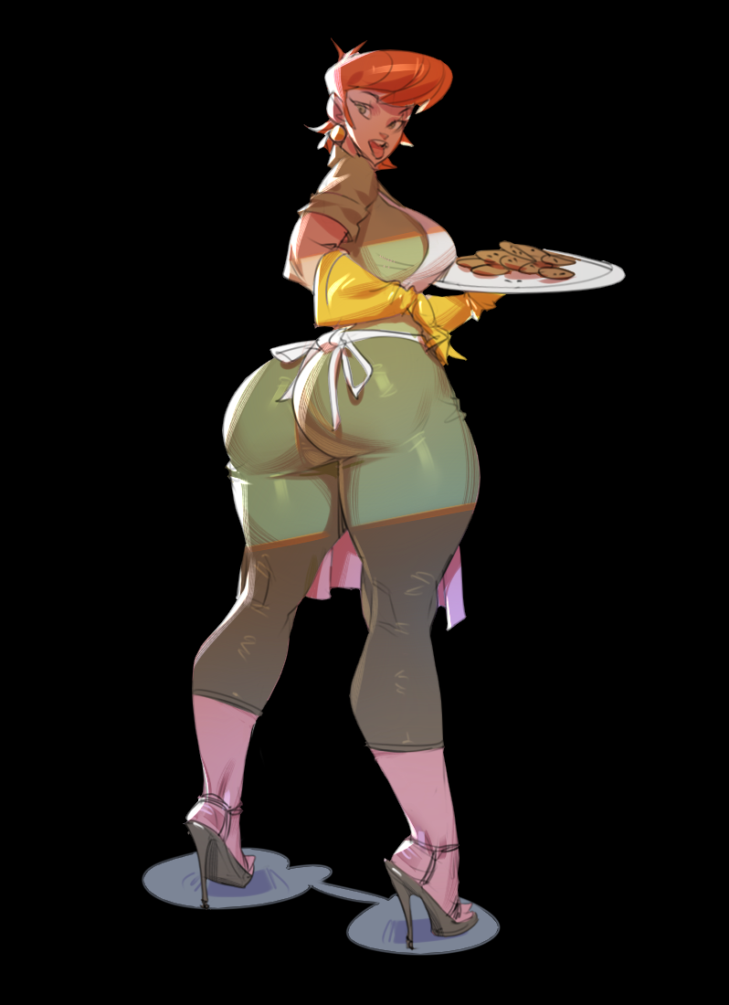 apron ass big_ass cookies dexter's_laboratory dexter's_mom gloves inputwo looking_back milf simple_background skin_tight thick_thighs