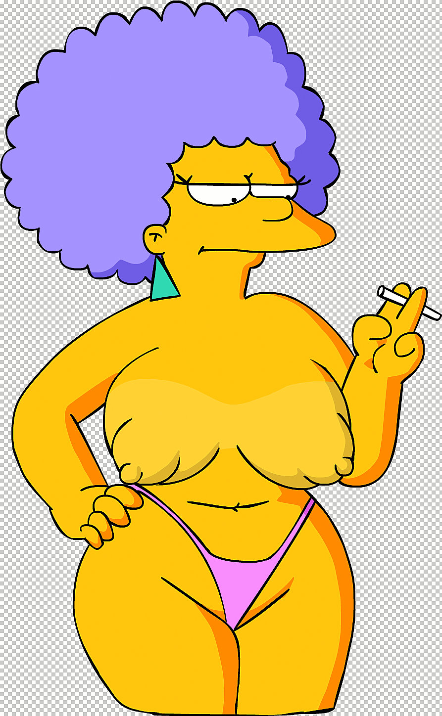 bbw cigarette gkg hand_on_hip huge_breasts huge_nipples patty_bouvier the_simpsons thong