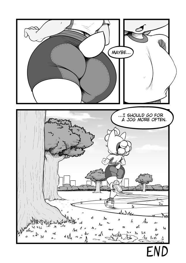 1girl 1girl anthro argento butt_focus clothed clothing comic dialogue english_text footwear furry greyscale hedgehog jogging mammal monochrome multiple_images outside shoes sophie_(argento) text thick_thighs wide_hips