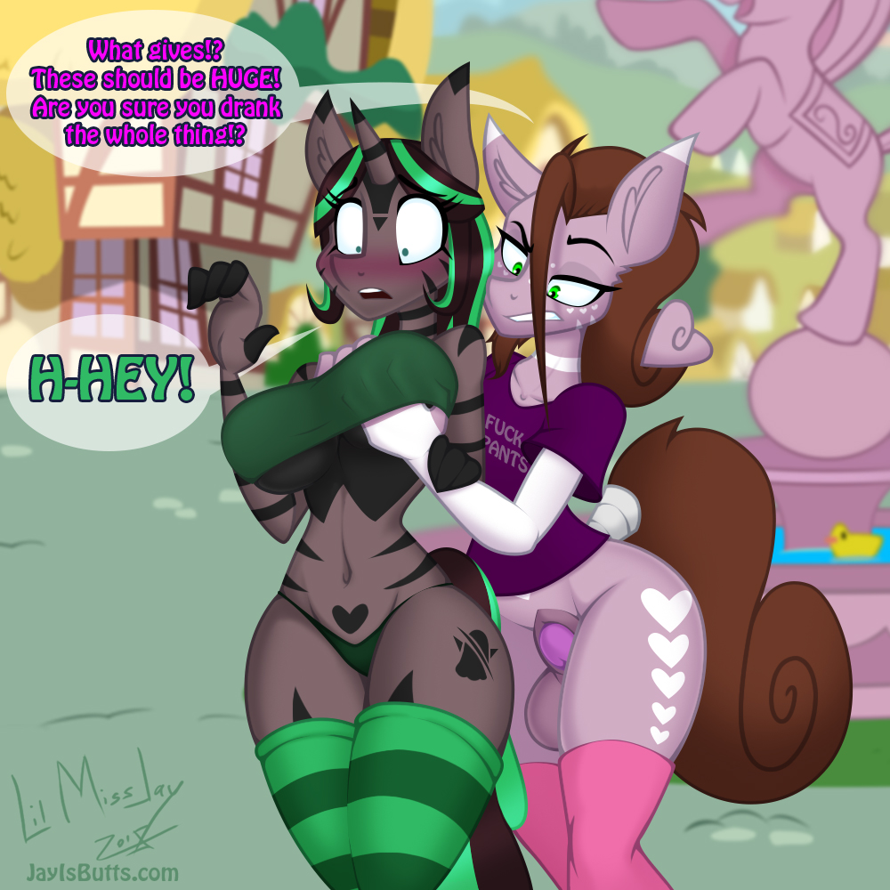 1girl 2018 anthro blue_eyes blush breasts clothing cutie_mark dialogue english_text equine fan_character fondling freckles furry green_eyes heart horn hybrid jay_(oc) jrvanesbroek legwear male mammal my_little_pony panties pegasus ponyville sculpture statue stockings story story_in_description stripes testicles text thong underwear unicorn wings zebra