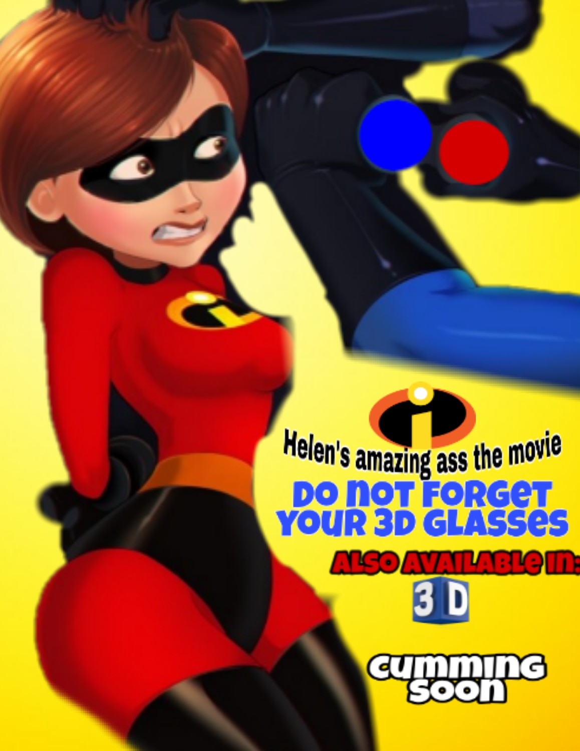 3d_glasses big_ass big_breasts edit elastigirl helen_parr milf movie_poster poster text the_incredibles