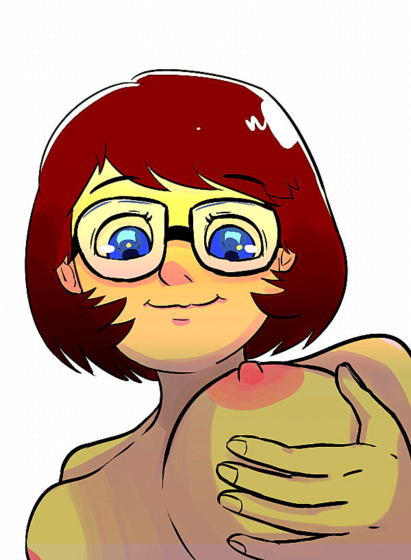 breasts erect_nipples glasses holding_breast scooby-doo smile velma_dinkley
