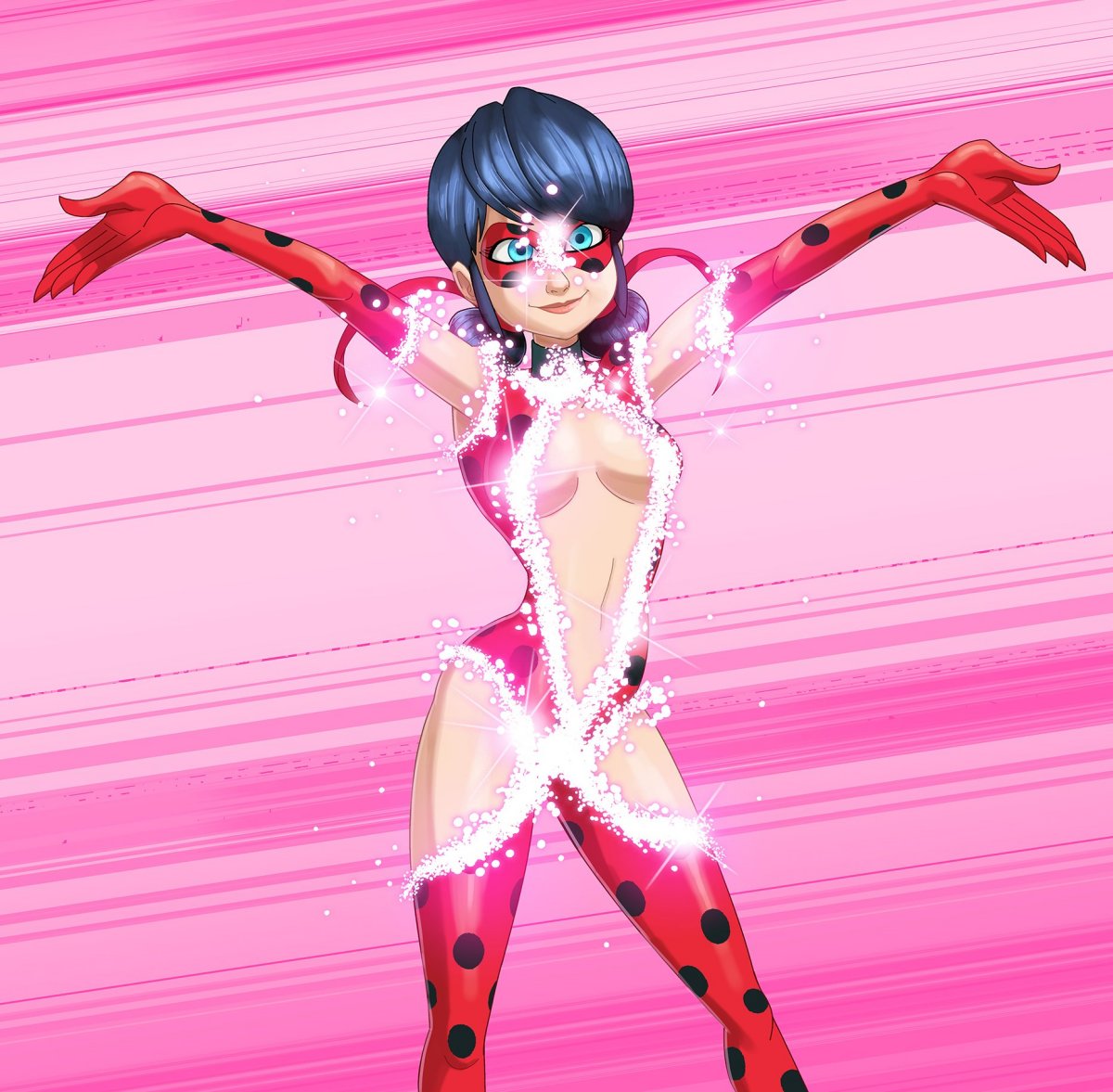 1girl alluring blue_eyes bodysuit female female_only henshin marinette_cheng mask miraculous_ladybug partially_clothed solo