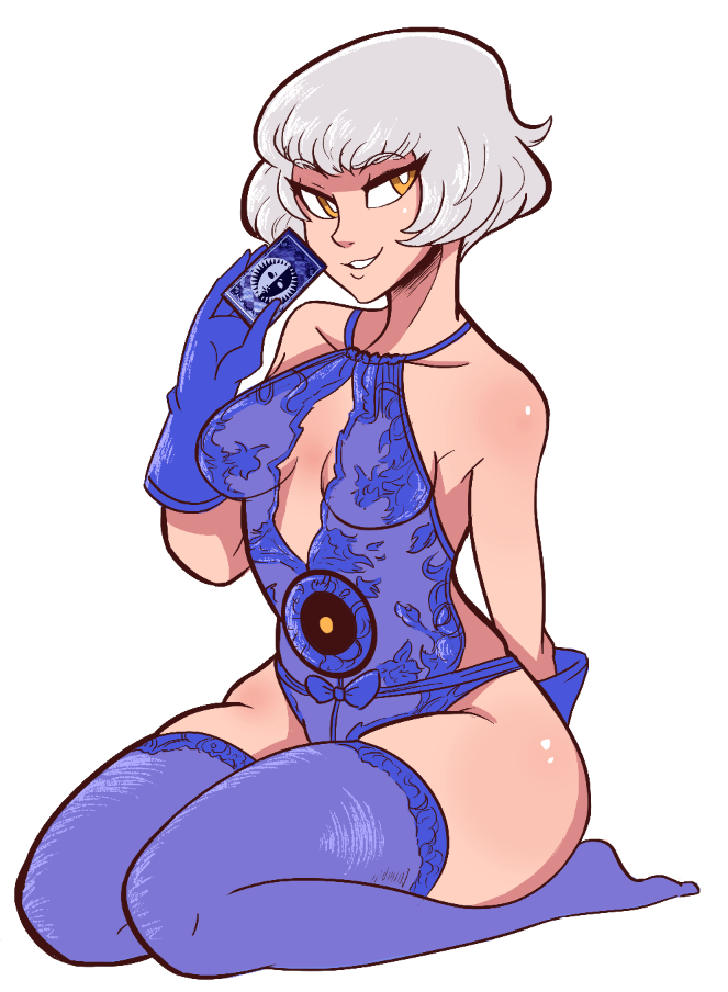 atlus elizabeth_(persona) gloves lingerie looking_at_viewer persona persona_3 scruffyturtles stockings tarot_card