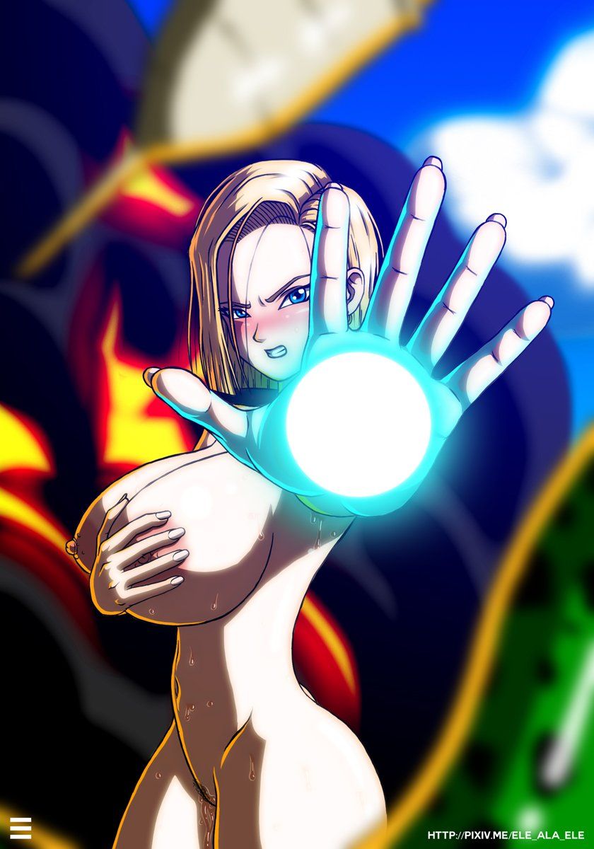 android_18 big_breasts breasts breasts_covered completely_naked completely_nude dragon_ball_super dragon_ball_z hentai milf naked nude pussy sweat wet