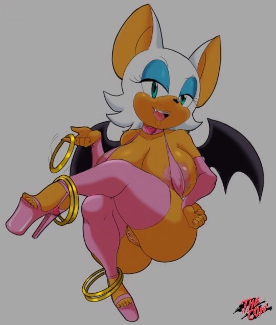 anthro ass bat big_breasts breasts clothing footwear furry high_heels mammal pussy ring rouge_the_bat sega shoes smile swimsuit thecon