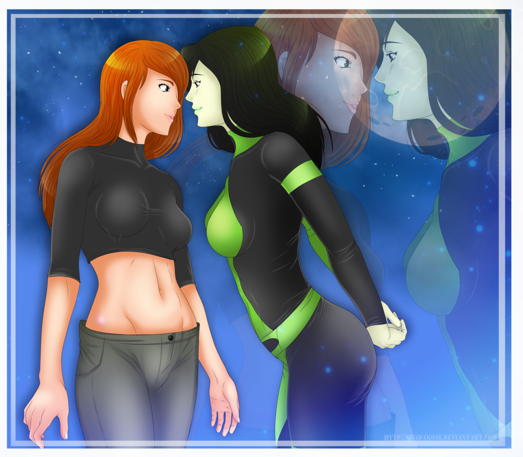 2girls arm arms arms_at_sides arms_behind_back black_bodysuit black_clothes black_eyes black_hair bodysuit breasts closed_mouth disney female_only full_moon green_lipstick grey_pants hands high_res human human_only imminent_kiss kim_possible kimberly_ann_possible lips lipstick long_hair long_sleeves looking_at_another love makeup medium_breasts midriff moon multicolored multicolored_bodysuit multiple_females multiple_girls mutual_yuri navel neck orange_hair pale_skin pants parted_lips pink_lipstick shadako26 shego skin_tight smile standing turtleneck yuri zoom_layer