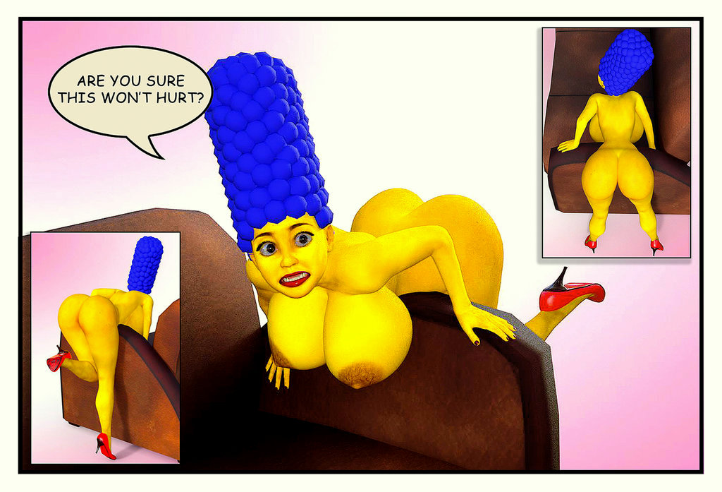 3d ass bent_over high_heels huge_breasts marge_simpson nipples nude the_simpsons thighs