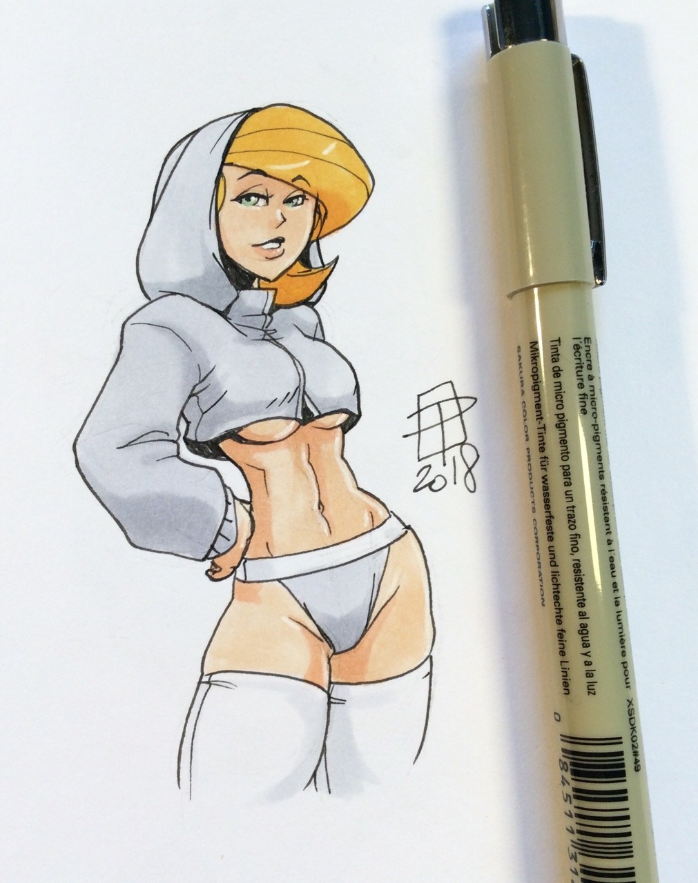 1girl 2018 callmepo disney female female_only hoodie kim_possible kimberly_ann_possible looking_at_viewer pinupsushi solo_female stockings underboob