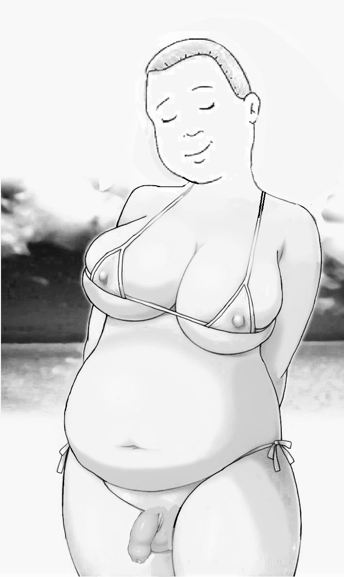 aged_up ambiguous_gender big_breasts bikini bobby_hill booby_hill_(fan-name) breasts cleavage closed_eyes clothed clothing dickgirl erect_nipples foreskin genderswap king_of_the_hill overweight penis short_hair smile testicles thick_thighs