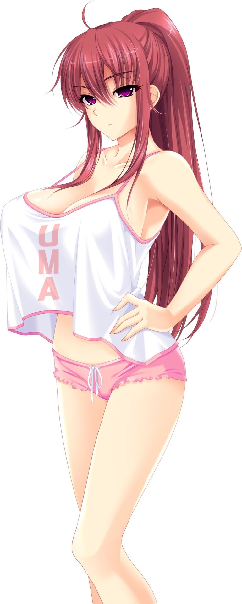 artist_request big_breasts cleavage cute hand_on_hip looking_at_viewer ponytail red_hair redhead tank_top