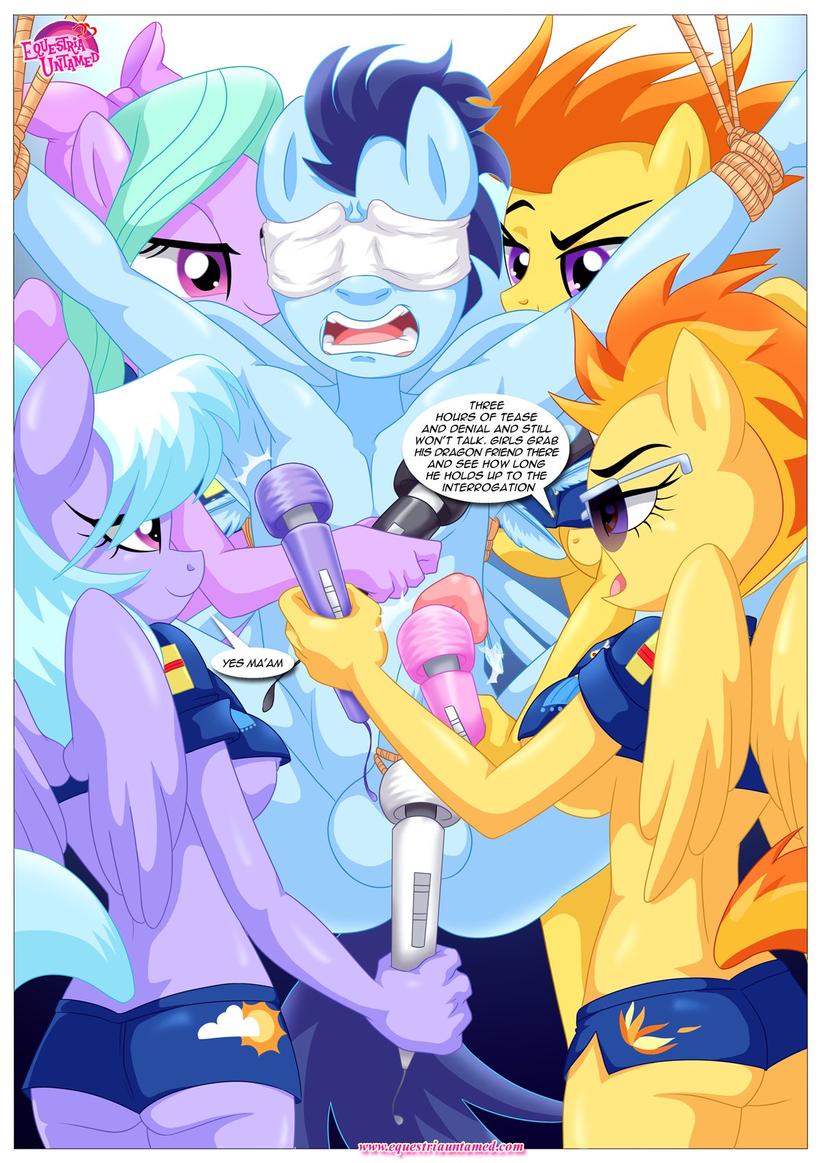 bbmbbf blindfold bondage comic equestria_untamed femdom friendship_is_magic my_little_pony palcomix rainbow_dash's_game_of_extreme_pda testicle vibrator